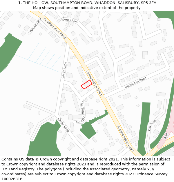1, THE HOLLOW, SOUTHAMPTON ROAD, WHADDON, SALISBURY, SP5 3EA: Location map and indicative extent of plot