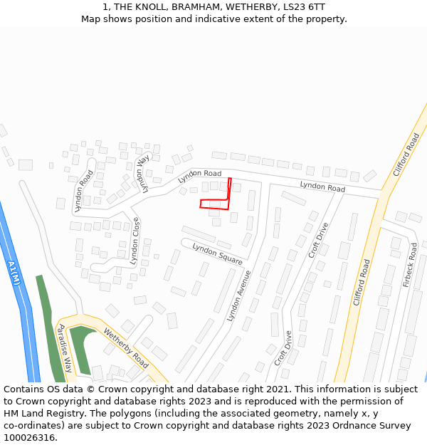 1, THE KNOLL, BRAMHAM, WETHERBY, LS23 6TT: Location map and indicative extent of plot