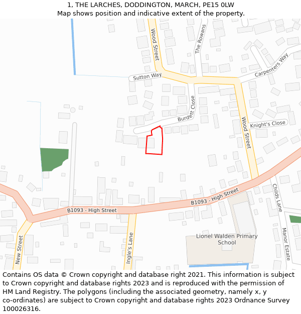 1, THE LARCHES, DODDINGTON, MARCH, PE15 0LW: Location map and indicative extent of plot