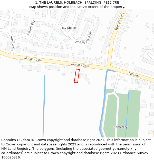 1, THE LAURELS, HOLBEACH, SPALDING, PE12 7RE: Location map and indicative extent of plot