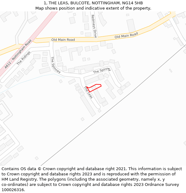 1, THE LEAS, BULCOTE, NOTTINGHAM, NG14 5HB: Location map and indicative extent of plot