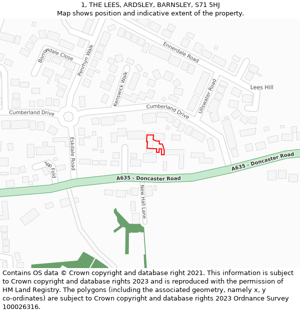 1, THE LEES, ARDSLEY, BARNSLEY, S71 5HJ: Location map and indicative extent of plot