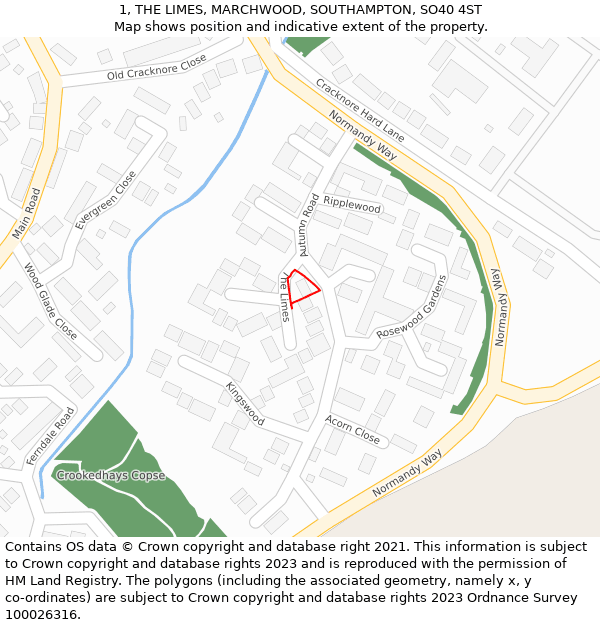 1, THE LIMES, MARCHWOOD, SOUTHAMPTON, SO40 4ST: Location map and indicative extent of plot