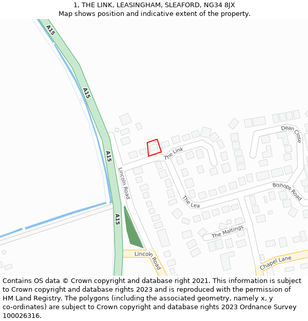 1, THE LINK, LEASINGHAM, SLEAFORD, NG34 8JX: Location map and indicative extent of plot