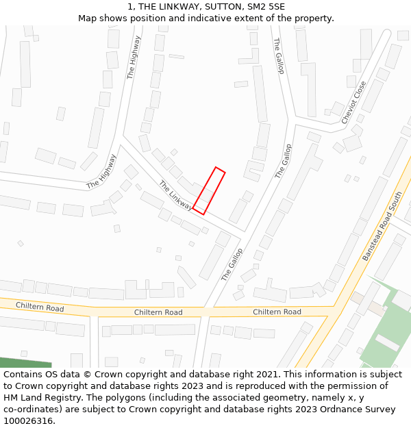1, THE LINKWAY, SUTTON, SM2 5SE: Location map and indicative extent of plot