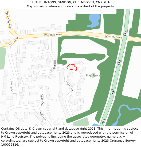 1, THE LINTONS, SANDON, CHELMSFORD, CM2 7UA: Location map and indicative extent of plot