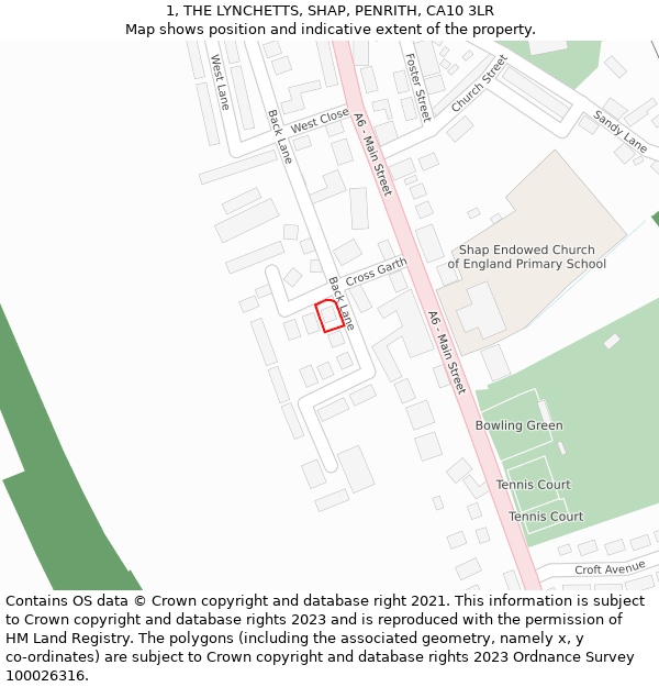 1, THE LYNCHETTS, SHAP, PENRITH, CA10 3LR: Location map and indicative extent of plot