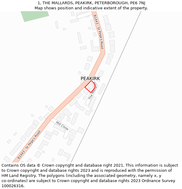 1, THE MALLARDS, PEAKIRK, PETERBOROUGH, PE6 7NJ: Location map and indicative extent of plot