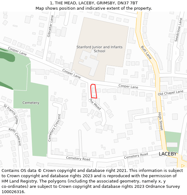 1, THE MEAD, LACEBY, GRIMSBY, DN37 7BT: Location map and indicative extent of plot