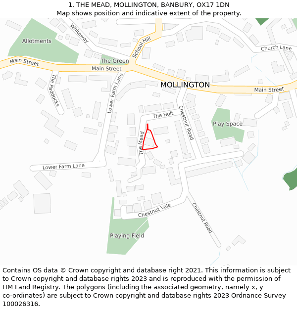 1, THE MEAD, MOLLINGTON, BANBURY, OX17 1DN: Location map and indicative extent of plot