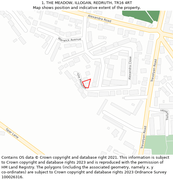 1, THE MEADOW, ILLOGAN, REDRUTH, TR16 4RT: Location map and indicative extent of plot