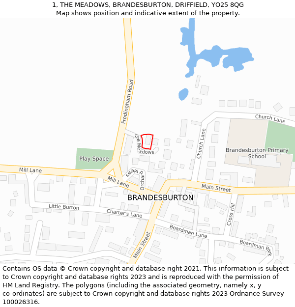 1, THE MEADOWS, BRANDESBURTON, DRIFFIELD, YO25 8QG: Location map and indicative extent of plot