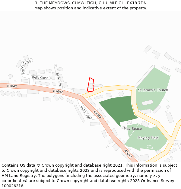 1, THE MEADOWS, CHAWLEIGH, CHULMLEIGH, EX18 7DN: Location map and indicative extent of plot