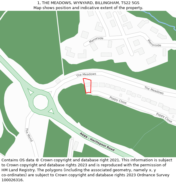 1, THE MEADOWS, WYNYARD, BILLINGHAM, TS22 5GS: Location map and indicative extent of plot