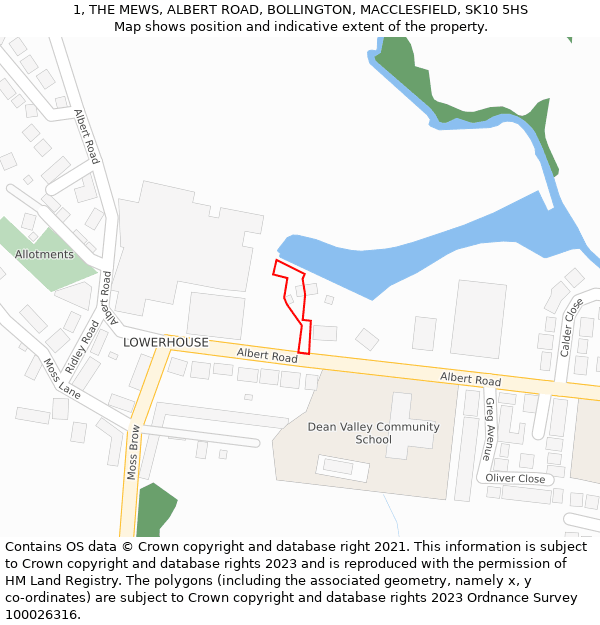 1, THE MEWS, ALBERT ROAD, BOLLINGTON, MACCLESFIELD, SK10 5HS: Location map and indicative extent of plot