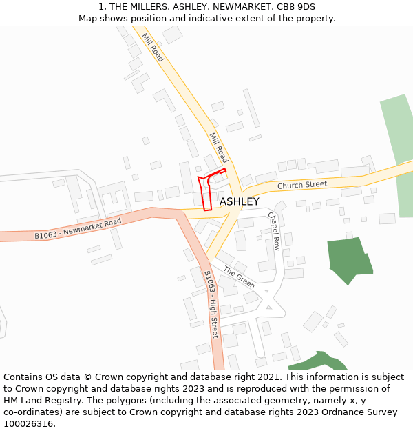 1, THE MILLERS, ASHLEY, NEWMARKET, CB8 9DS: Location map and indicative extent of plot