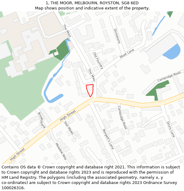 1, THE MOOR, MELBOURN, ROYSTON, SG8 6ED: Location map and indicative extent of plot