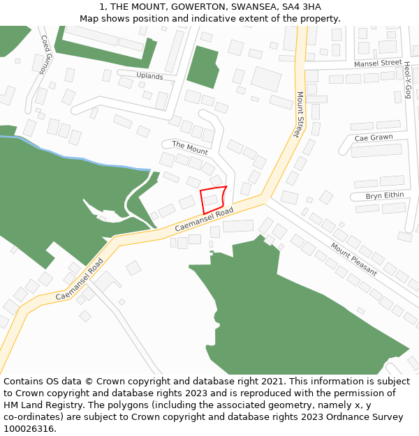 1, THE MOUNT, GOWERTON, SWANSEA, SA4 3HA: Location map and indicative extent of plot