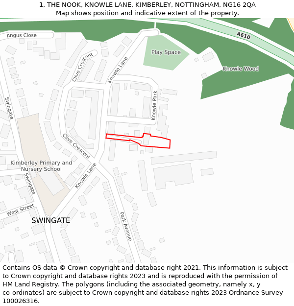 1, THE NOOK, KNOWLE LANE, KIMBERLEY, NOTTINGHAM, NG16 2QA: Location map and indicative extent of plot