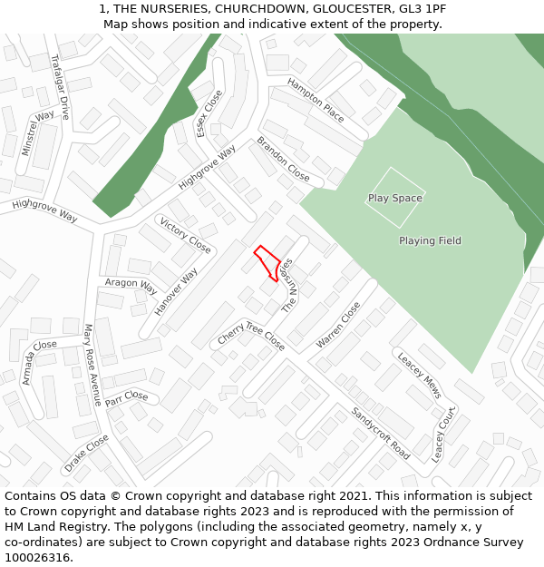 1, THE NURSERIES, CHURCHDOWN, GLOUCESTER, GL3 1PF: Location map and indicative extent of plot