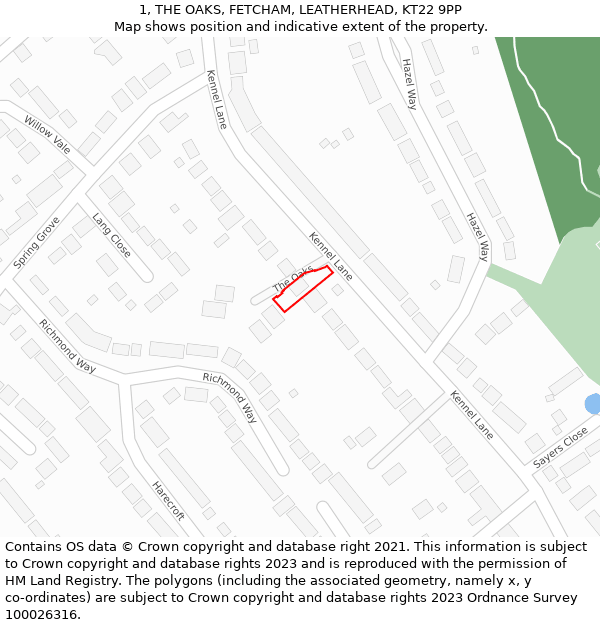 1, THE OAKS, FETCHAM, LEATHERHEAD, KT22 9PP: Location map and indicative extent of plot