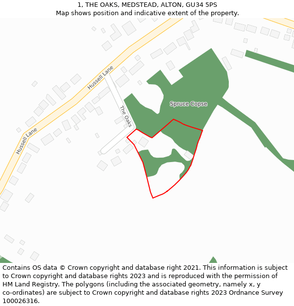 1, THE OAKS, MEDSTEAD, ALTON, GU34 5PS: Location map and indicative extent of plot