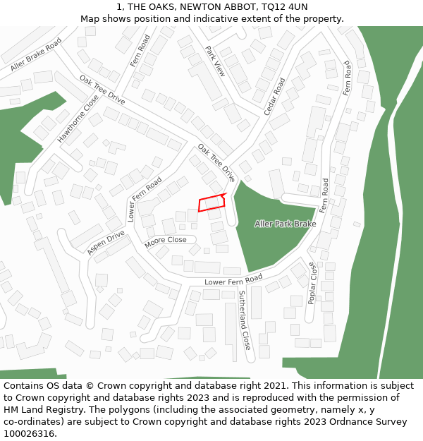 1, THE OAKS, NEWTON ABBOT, TQ12 4UN: Location map and indicative extent of plot