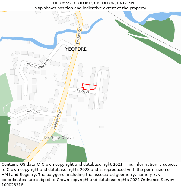 1, THE OAKS, YEOFORD, CREDITON, EX17 5PP: Location map and indicative extent of plot
