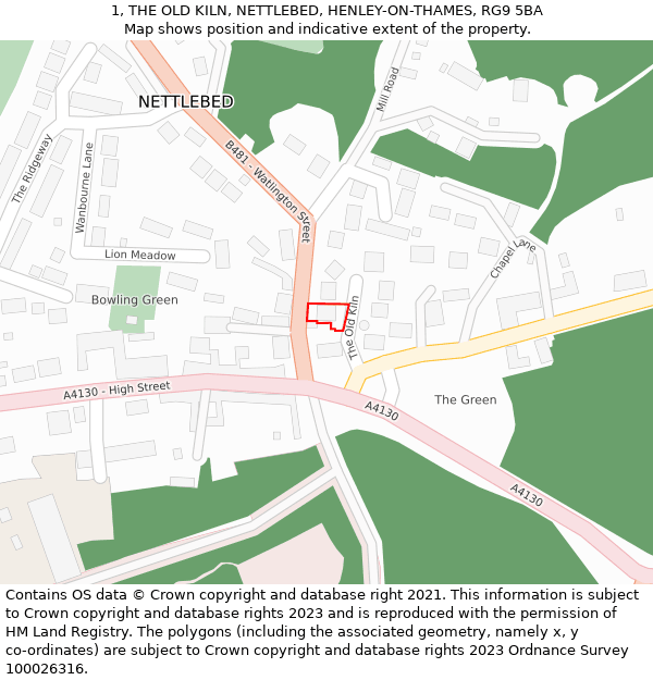 1, THE OLD KILN, NETTLEBED, HENLEY-ON-THAMES, RG9 5BA: Location map and indicative extent of plot