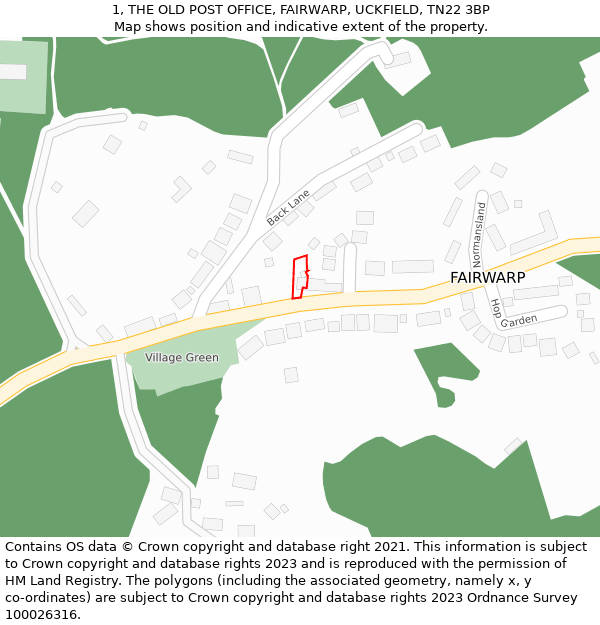 1, THE OLD POST OFFICE, FAIRWARP, UCKFIELD, TN22 3BP: Location map and indicative extent of plot