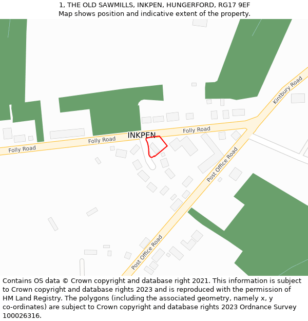 1, THE OLD SAWMILLS, INKPEN, HUNGERFORD, RG17 9EF: Location map and indicative extent of plot