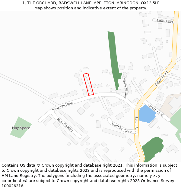 1, THE ORCHARD, BADSWELL LANE, APPLETON, ABINGDON, OX13 5LF: Location map and indicative extent of plot