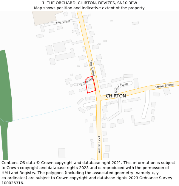 1, THE ORCHARD, CHIRTON, DEVIZES, SN10 3PW: Location map and indicative extent of plot