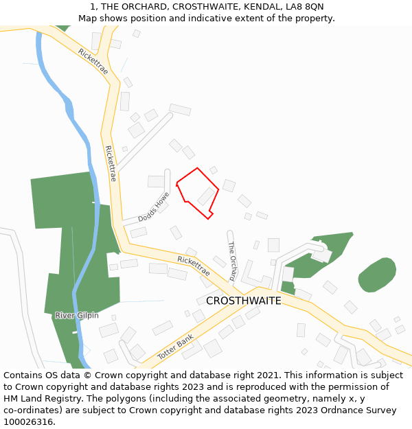 1, THE ORCHARD, CROSTHWAITE, KENDAL, LA8 8QN: Location map and indicative extent of plot