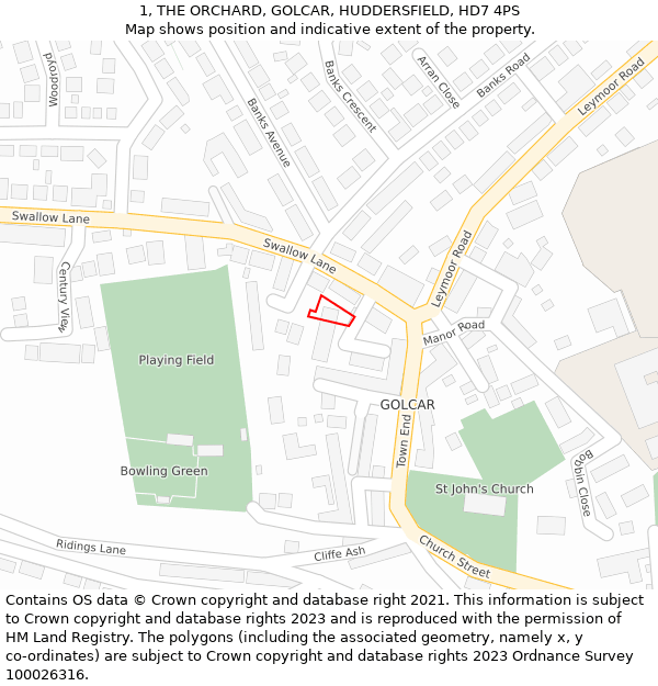 1, THE ORCHARD, GOLCAR, HUDDERSFIELD, HD7 4PS: Location map and indicative extent of plot