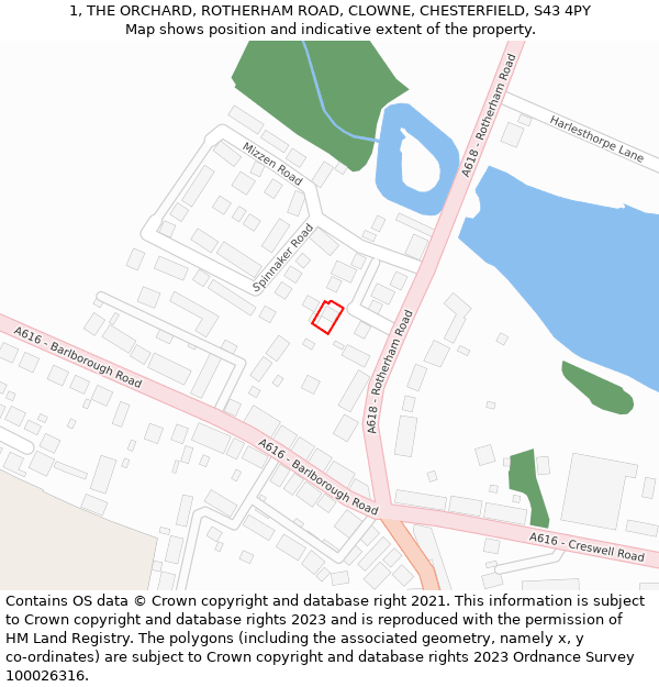 1, THE ORCHARD, ROTHERHAM ROAD, CLOWNE, CHESTERFIELD, S43 4PY: Location map and indicative extent of plot