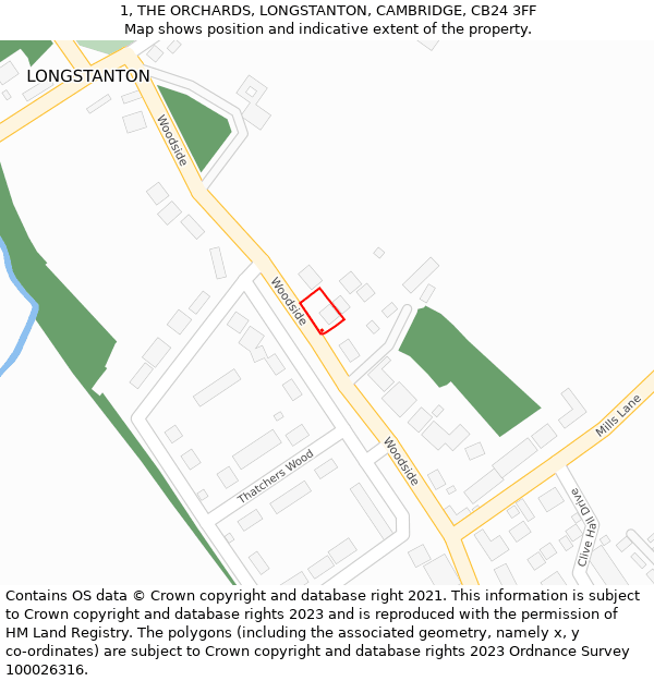 1, THE ORCHARDS, LONGSTANTON, CAMBRIDGE, CB24 3FF: Location map and indicative extent of plot