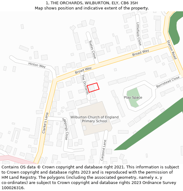 1, THE ORCHARDS, WILBURTON, ELY, CB6 3SH: Location map and indicative extent of plot