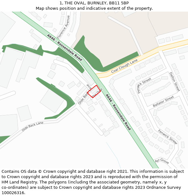 1, THE OVAL, BURNLEY, BB11 5BP: Location map and indicative extent of plot
