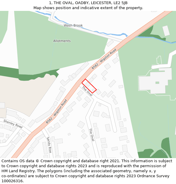 1, THE OVAL, OADBY, LEICESTER, LE2 5JB: Location map and indicative extent of plot