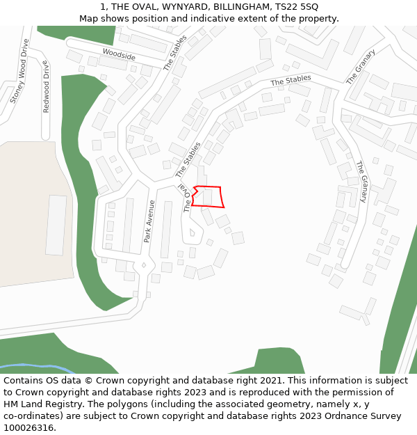 1, THE OVAL, WYNYARD, BILLINGHAM, TS22 5SQ: Location map and indicative extent of plot