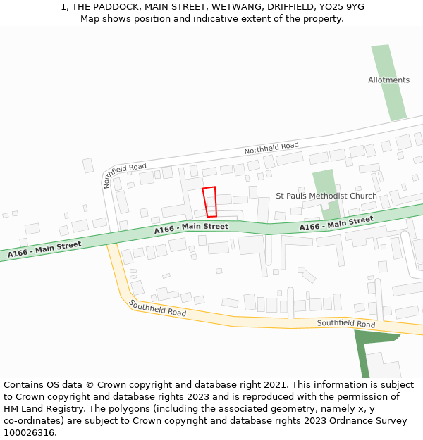 1, THE PADDOCK, MAIN STREET, WETWANG, DRIFFIELD, YO25 9YG: Location map and indicative extent of plot