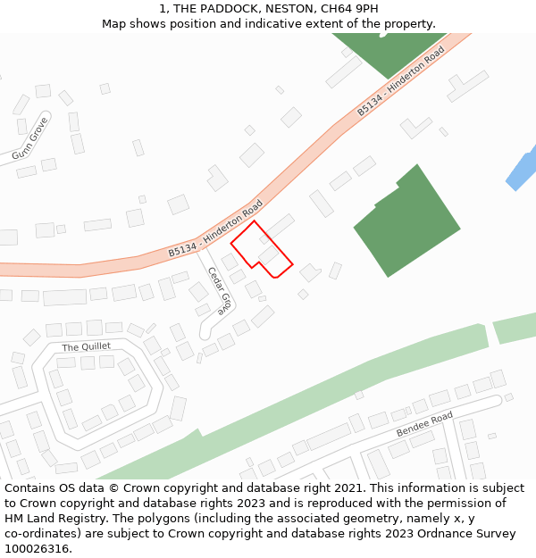 1, THE PADDOCK, NESTON, CH64 9PH: Location map and indicative extent of plot