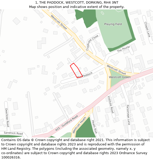 1, THE PADDOCK, WESTCOTT, DORKING, RH4 3NT: Location map and indicative extent of plot