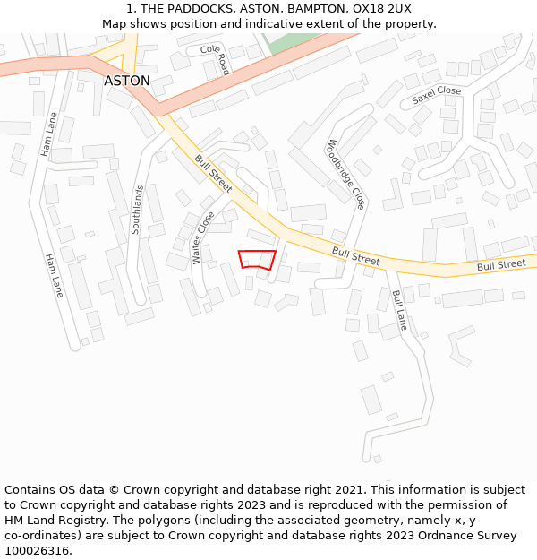 1, THE PADDOCKS, ASTON, BAMPTON, OX18 2UX: Location map and indicative extent of plot