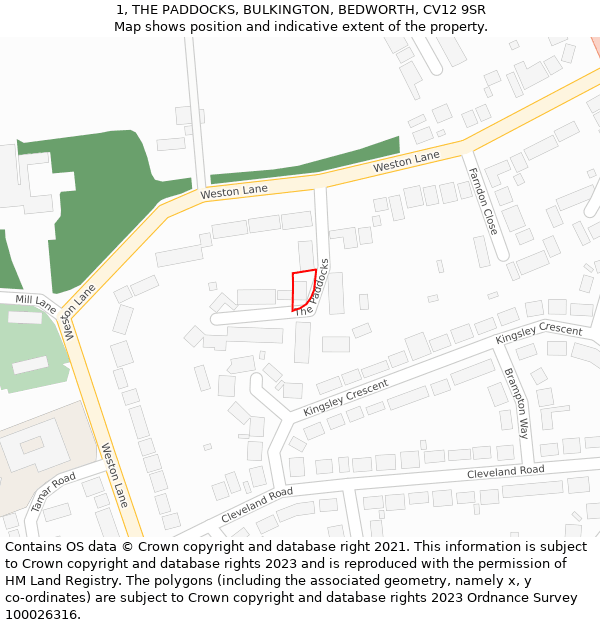 1, THE PADDOCKS, BULKINGTON, BEDWORTH, CV12 9SR: Location map and indicative extent of plot