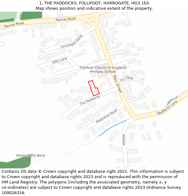 1, THE PADDOCKS, FOLLIFOOT, HARROGATE, HG3 1EA: Location map and indicative extent of plot
