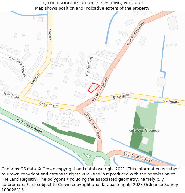 1, THE PADDOCKS, GEDNEY, SPALDING, PE12 0DP: Location map and indicative extent of plot