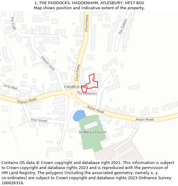 1, THE PADDOCKS, HADDENHAM, AYLESBURY, HP17 8AG: Location map and indicative extent of plot