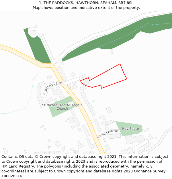 1, THE PADDOCKS, HAWTHORN, SEAHAM, SR7 8SL: Location map and indicative extent of plot